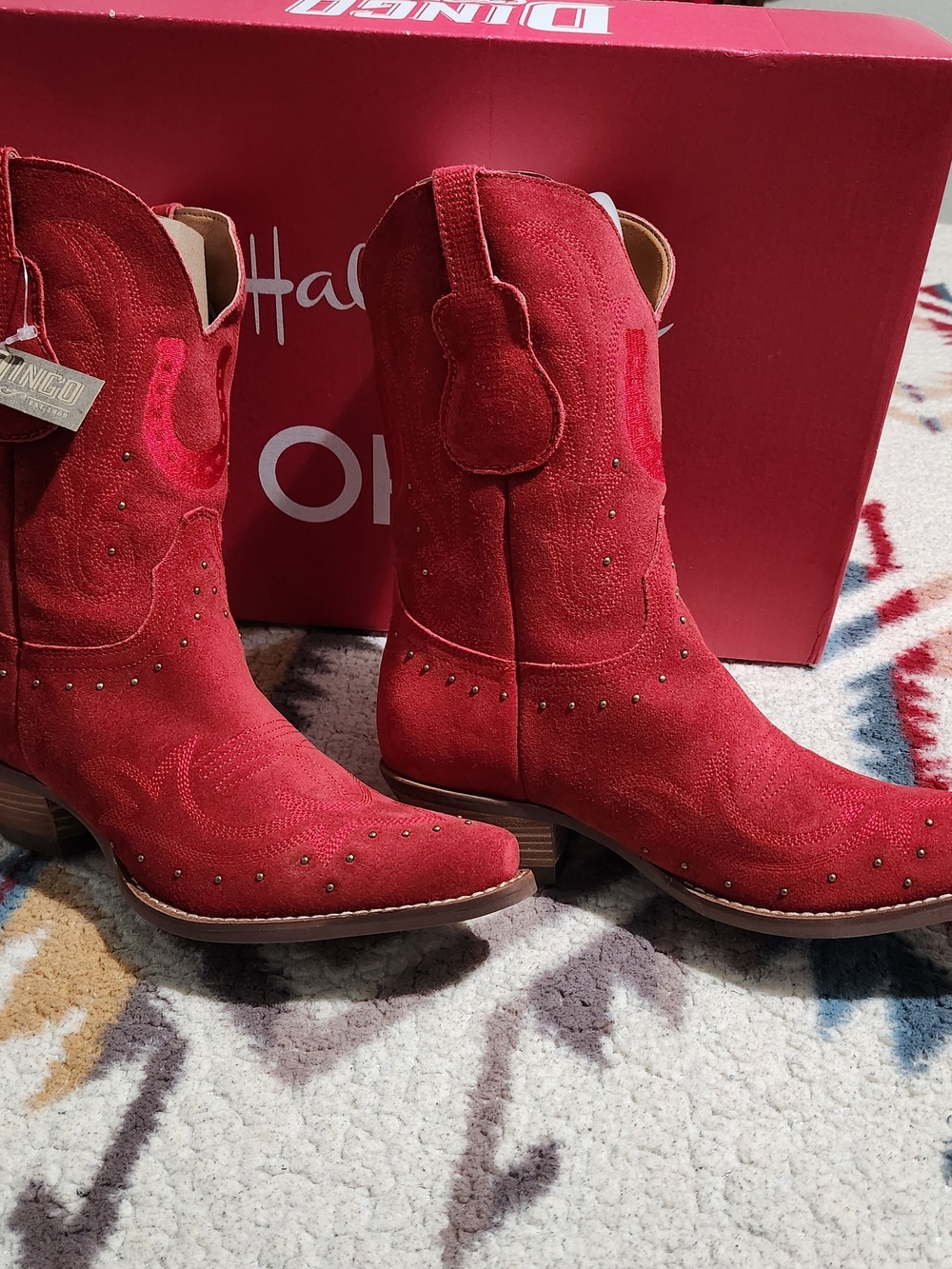 Dingo Collab Hallmark x Opry Suede Cowbov Boots NEW in Red Women's 8.5